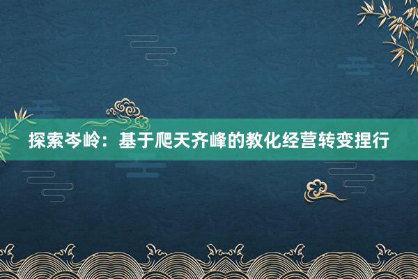 探索岑岭：基于爬天齐峰的教化经营转变捏行